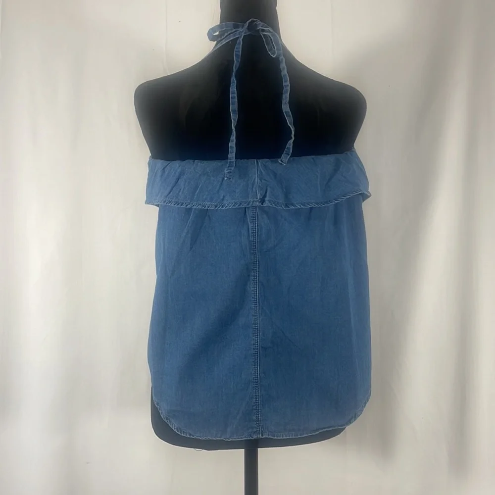 Chambray, denim, halter tie top, Blue, Small - Picture 4 of 10